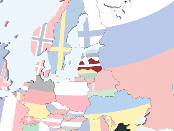 Lettonie Sur Globe Politique Lumineux Avec Drapeau Intégré Illustration — Photo