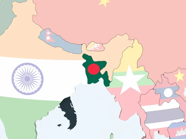 Бангладеш Світлі Політичної Глобусом Допомогою Вбудованих Прапор Ілюстрація — стокове фото