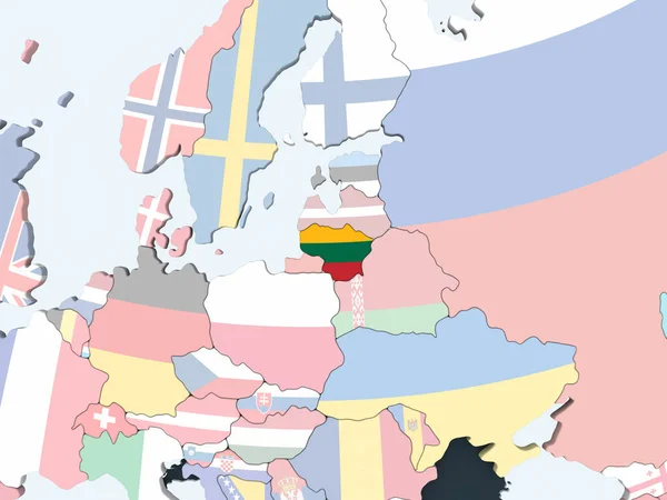 立陶宛在明亮的政治世界与嵌入的旗子 — 图库照片