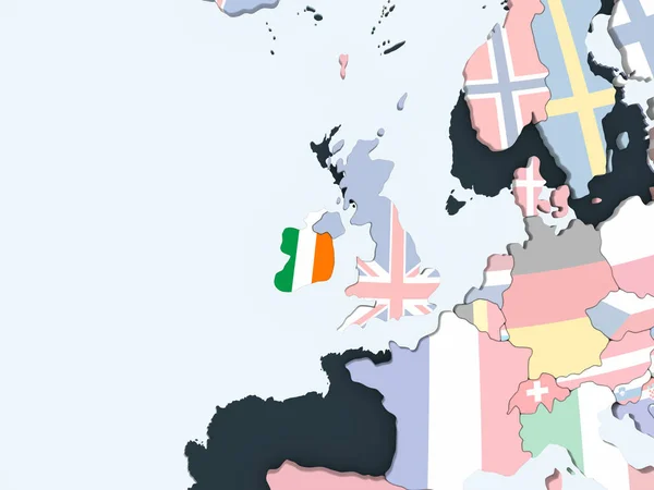 Irlanda Globo Político Brilhante Com Bandeira Embutida Ilustração — Fotografia de Stock