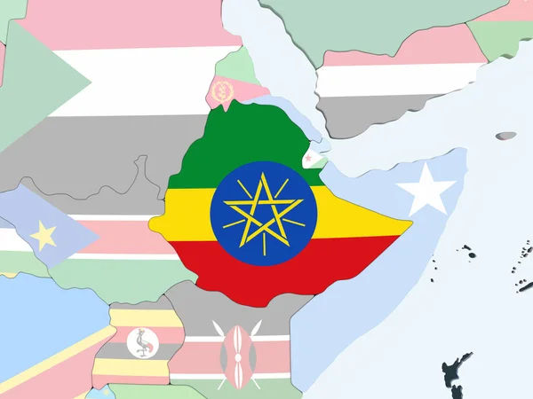 Etiopía Brillante Globo Político Con Bandera Incrustada Ilustración — Foto de Stock