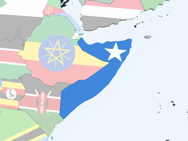 Somalia Brillante Globo Político Con Bandera Incrustada Ilustración — Foto de Stock