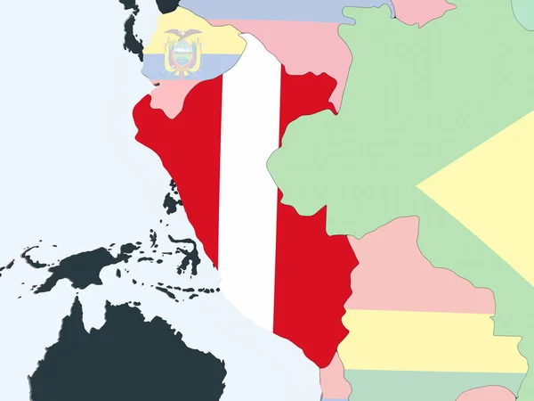 Peru Auf Einem Hellen Politischen Globus Mit Eingebetteter Flagge Illustration — Stockfoto