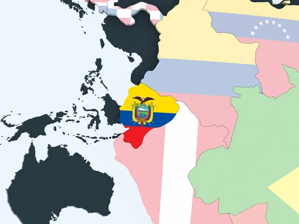 Ecuador Ljusa Politiska Jordglob Med Inbäddade Flagga Illustration — Stockfoto