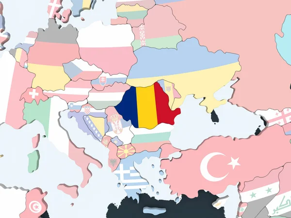 Rumänien Auf Hellem Politischen Globus Mit Eingebetteter Flagge Illustration — Stockfoto