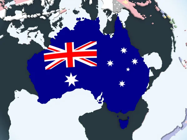 Australia Brillante Globo Político Con Bandera Incrustada Ilustración —  Fotos de Stock