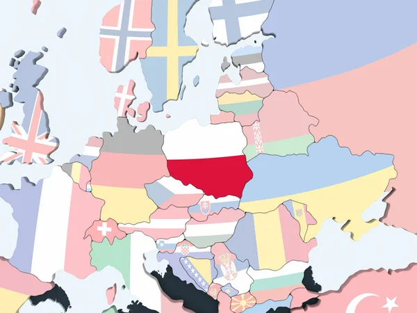 Polandia Pada Bola Dunia Politik Yang Terang Dengan Bendera Yang — Stok Foto