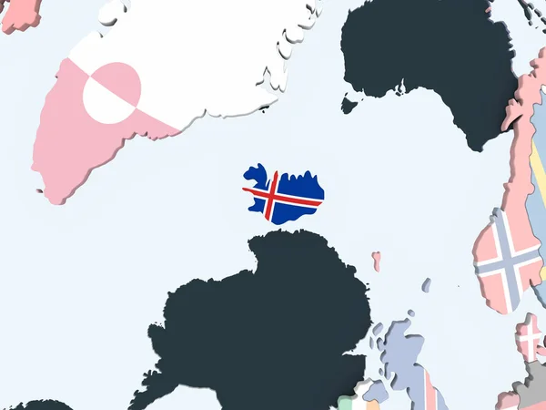 Islandia Brillante Globo Político Con Bandera Incrustada Ilustración — Foto de Stock