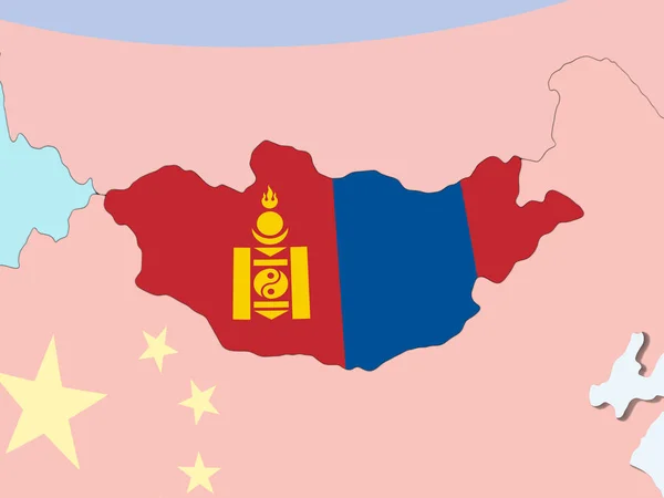 Mongolia Glob Politic Luminos Steag Încorporat Ilustrație — Fotografie, imagine de stoc