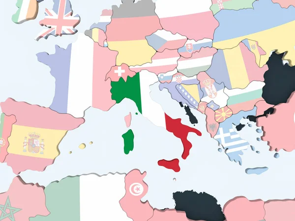 Italia Luminoso Globo Politico Con Bandiera Incorporata Illustrazione — Foto Stock