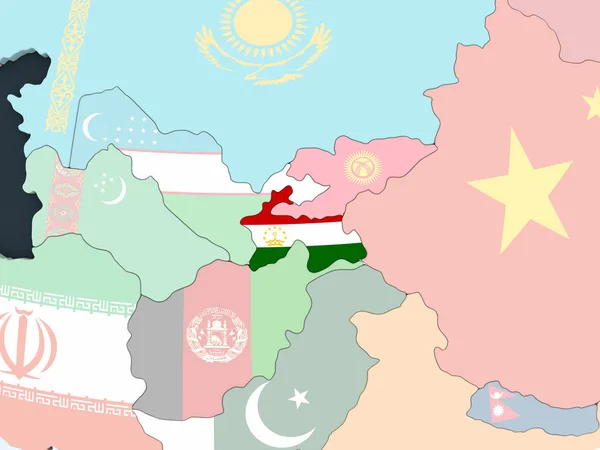 Tadschikistan Auf Einem Hellen Politischen Globus Mit Eingebetteter Flagge Illustration — Stockfoto