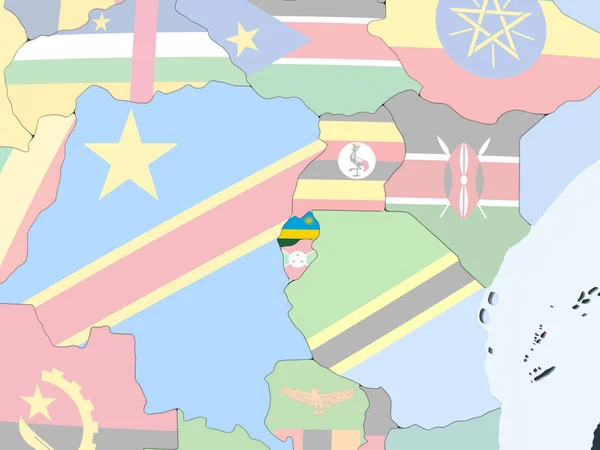 Ruanda Globo Político Brilhante Com Bandeira Embutida Ilustração — Fotografia de Stock