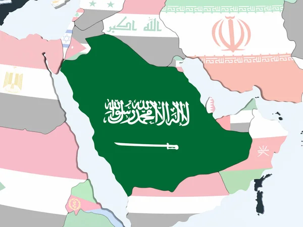Szaúd Arábia Világos Politikai Globe Beágyazott Zászló Illusztráció — Stock Fotó