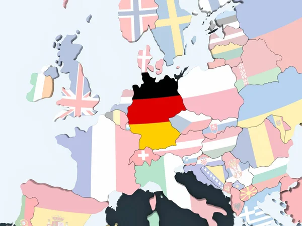 Duitsland Heldere Politieke Wereldbol Met Ingesloten Vlag Illustratie — Stockfoto