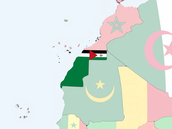 埋め込みフラグと明るい政治世界の西サハラ イラストレーション — ストック写真
