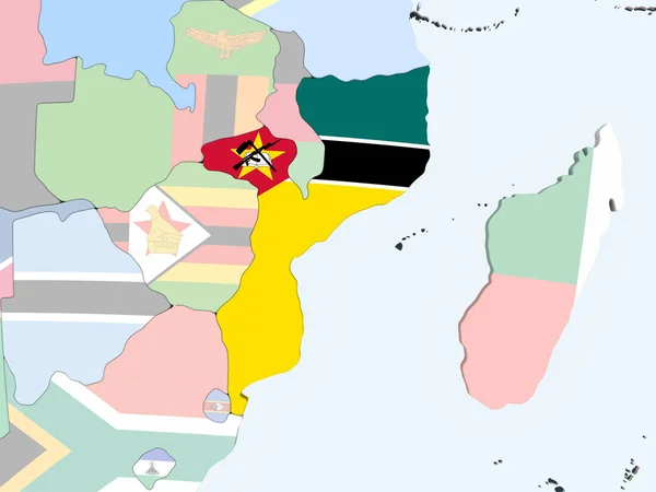 Mozambique Brillante Globo Político Con Bandera Incrustada Ilustración —  Fotos de Stock