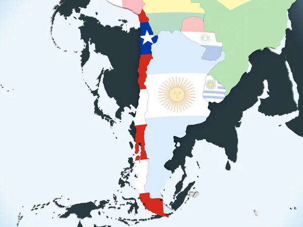 Chile Jasne Globus Polityczny Flagą Osadzonych Ilustracja — Zdjęcie stockowe