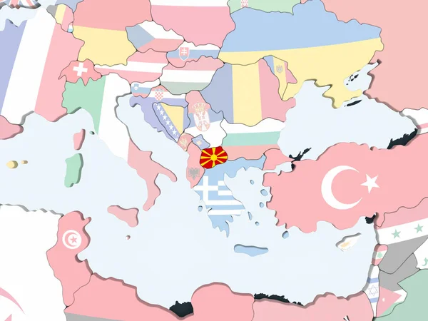 Macedónia Világos Politikai Globe Beágyazott Zászló Illusztráció — Stock Fotó