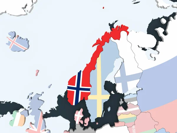 Norge Ljusa Politiska Jordglob Med Inbäddade Flagga Illustration — Stockfoto