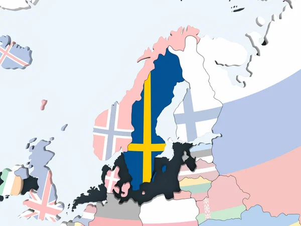 Sverige Ljusa Politiska Jordglob Med Inbäddade Flagga Illustration — Stockfoto