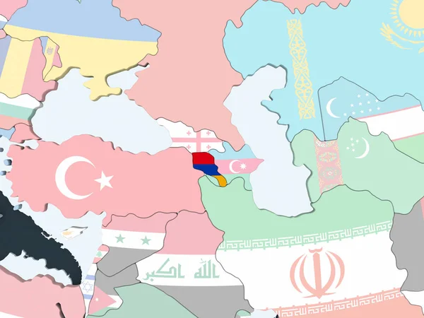 Armenien Auf Hellem Politischen Globus Mit Eingebetteter Flagge Illustration — Stockfoto