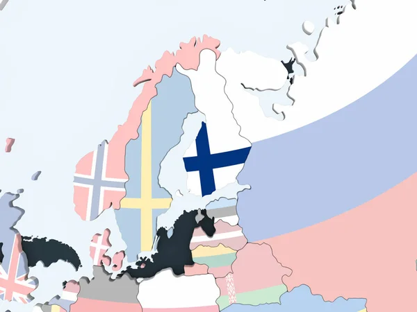 Finnland Auf Einem Hellen Politischen Globus Mit Eingebetteter Flagge Illustration — Stockfoto