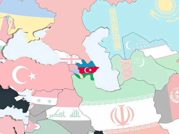 Azerbaijan Auf Einem Hellen Politischen Globus Mit Eingebetteter Flagge Illustration — Stockfoto