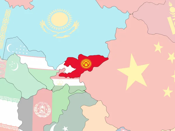 Kyrgyzstan Auf Einem Hellen Politischen Globus Mit Eingebetteter Flagge Illustration — Stockfoto