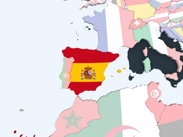 西班牙在嵌入式国旗明亮政治地球仪 — 图库照片