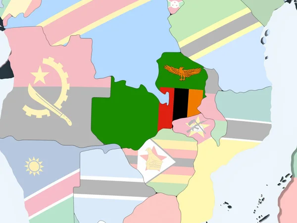 Замбія Світлі Політичної Глобусом Допомогою Вбудованих Прапор Ілюстрація — стокове фото