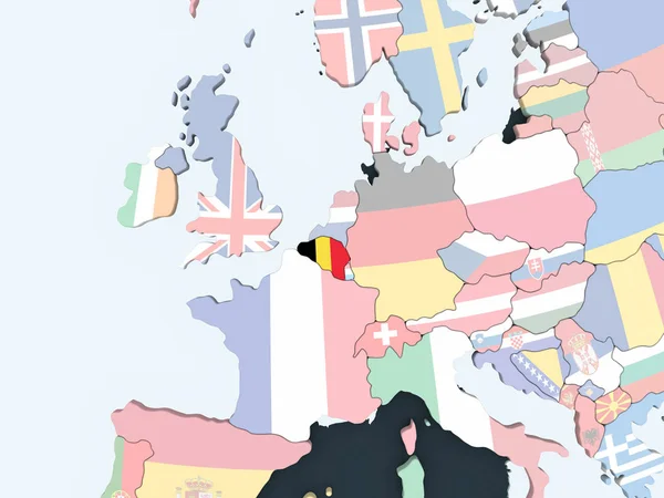 Belgio Luminoso Globo Politico Con Bandiera Incorporata Illustrazione — Foto Stock