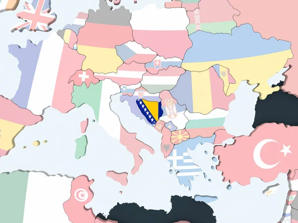 Босния Герцеговина Ярком Политическом Глобусе Встроенным Флагом Иллюстрация — стоковое фото