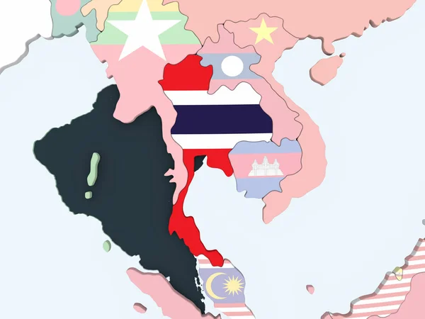 Tailandia Brillante Globo Político Con Bandera Incrustada Ilustración —  Fotos de Stock