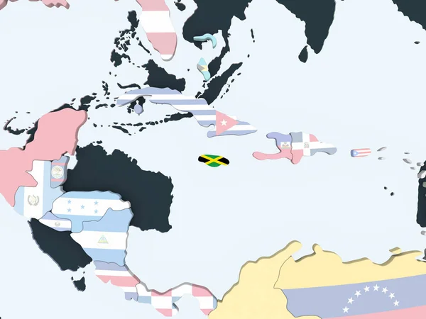 Jamaïque Sur Globe Politique Lumineux Avec Drapeau Intégré Illustration — Photo