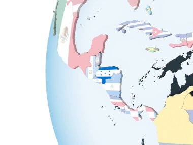 Honduras katıştırılmış bayrak ile parlak siyasi dünya üzerinde. 3D çizim.