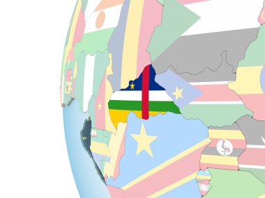 Orta Afrika katıştırılmış bayrak ile parlak siyasi dünya üzerinde. 3D çizim.