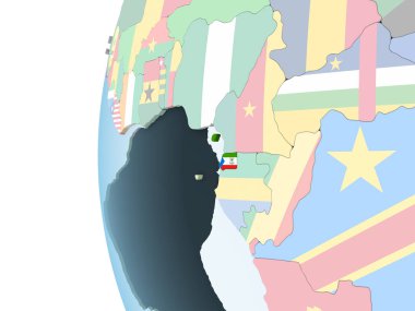 Ekvator Ginesi katıştırılmış bayrak ile parlak siyasi dünya üzerinde. 3D çizim.