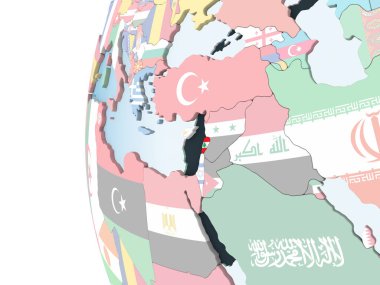 Lübnan katıştırılmış bayrak ile parlak siyasi dünya üzerinde. 3D çizim.