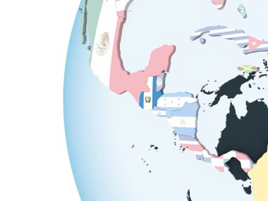 Guatemala katıştırılmış bayrak ile parlak siyasi dünya üzerinde. 3D çizim.