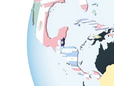 Belize katıştırılmış bayrak ile parlak siyasi dünya üzerinde. 3D çizim.