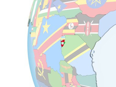 Burundi katıştırılmış bayrak ile parlak siyasi dünya üzerinde. 3D çizim.