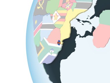 Svaziland katıştırılmış bayrak ile parlak siyasi dünya üzerinde. 3D çizim.