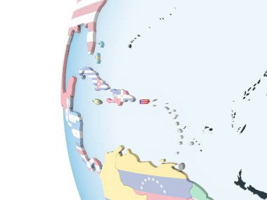 Porto Riko katıştırılmış bayrak ile parlak siyasi dünya üzerinde. 3D çizim.