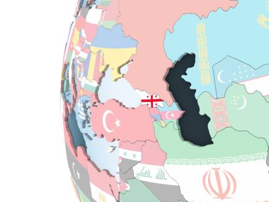 Georgia katıştırılmış bayrak ile parlak siyasi dünya üzerinde. 3D çizim.