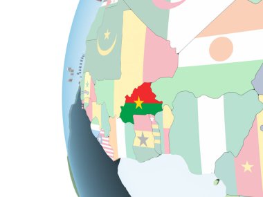 Burkina Faso katıştırılmış bayrak ile parlak siyasi dünya üzerinde. 3D çizim.