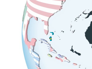 Bahamalar katıştırılmış bayrak ile parlak siyasi dünya üzerinde. 3D çizim.