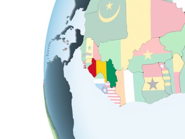 Gine katıştırılmış bayrak ile parlak siyasi dünya üzerinde. 3D çizim.