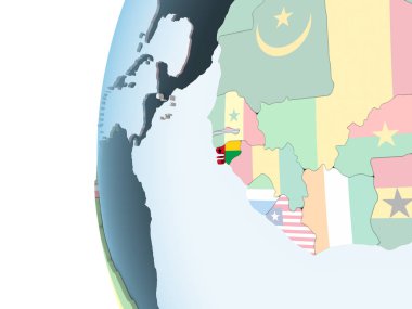 Gine-Bissau katıştırılmış bayrak ile parlak siyasi dünya üzerinde. 3D çizim.