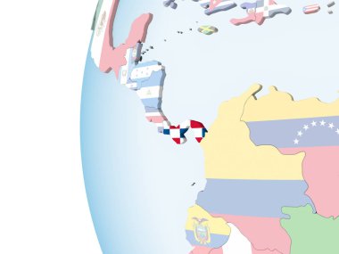 Panama katıştırılmış bayrak ile parlak siyasi dünya üzerinde. 3D çizim.