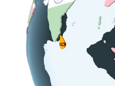Sri Lanka katıştırılmış bayrak ile parlak siyasi dünya üzerinde. 3D çizim.